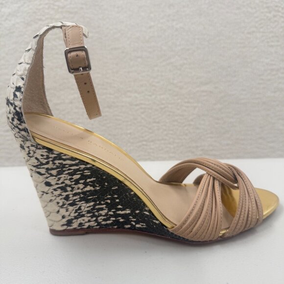 Loeffler Randall Anya Snake print wedge sandals black/ cream/Nude Size 10 - Picture 2 of 10